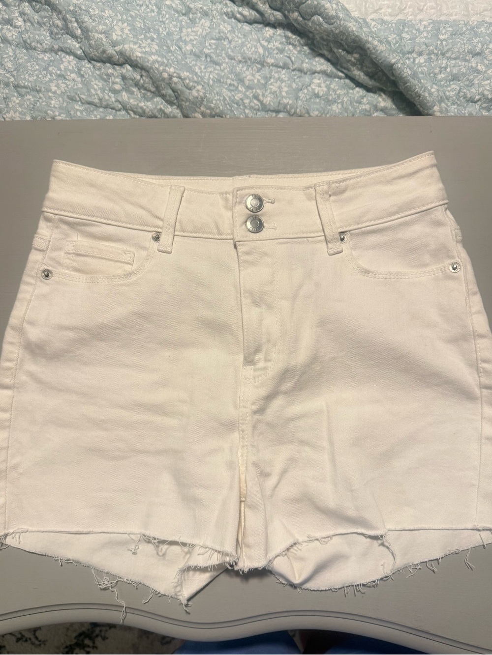 White High-Rise Denim Shorts